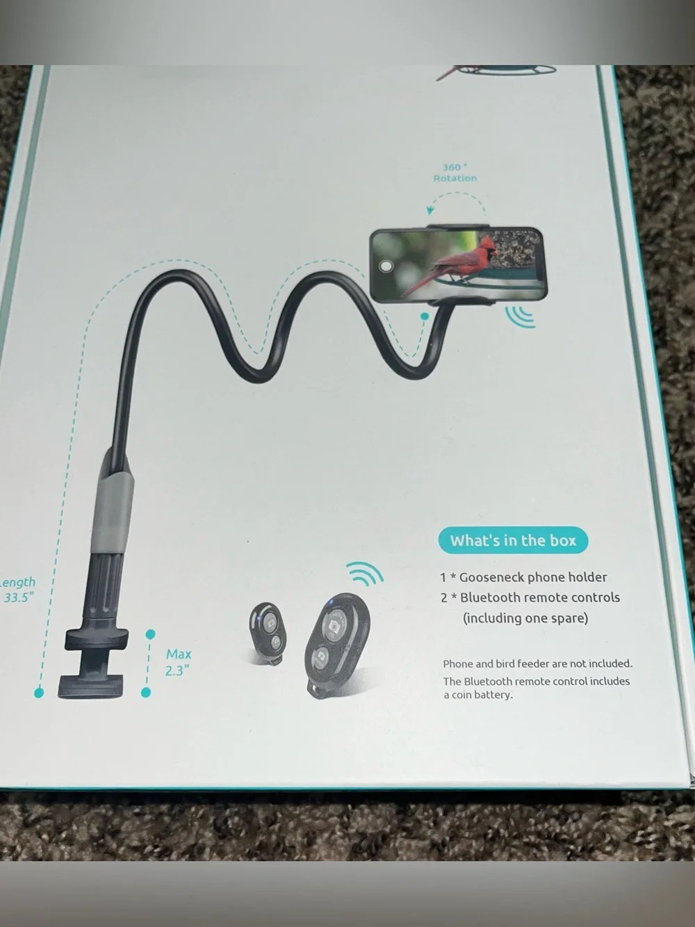 NEW BIRDFY Photo Kit Gooseneck Phone Holder with Bluetooth Remote - Black
